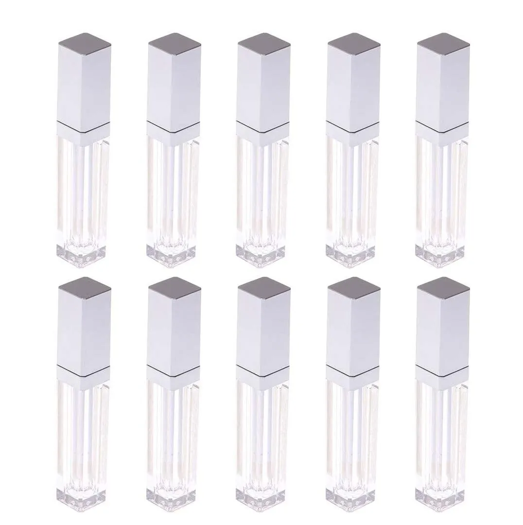 10 Pcs 7.5ml Plastic Square Clear Lip Gloss Tubes Vials with Mirror LED Light Lip Glaze Tube Bottles Refillable Makeup Lipstick Tube DIY Cosmetic Container Travel for Woman Girl(Silver)