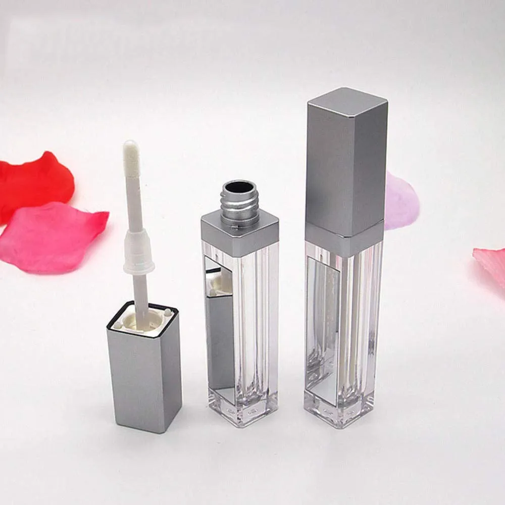 10 Pcs 7.5ml Plastic Square Clear Lip Gloss Tubes Vials with Mirror LED Light Lip Glaze Tube Bottles Refillable Makeup Lipstick Tube DIY Cosmetic Container Travel for Woman Girl(Silver)