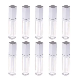 10 Pcs 7.5ml Plastic Square Clear Lip Gloss Tubes Vials with Mirror LED Light Lip Glaze Tube Bottles Refillable Makeup Lipstick Tube DIY Cosmetic Container Travel for Woman Girl(Silver)