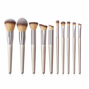 10 Pcs Champagne Makeup Brush Set Pro for Foundation Powder Blush Eyeshadow Cosmetics Tool Beauty Kit