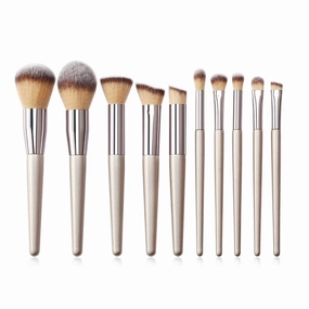 10 Pcs Champagne Makeup Brush Set Pro for Foundation Powder Blush Eyeshadow Cosmetics Tool Beauty Kit