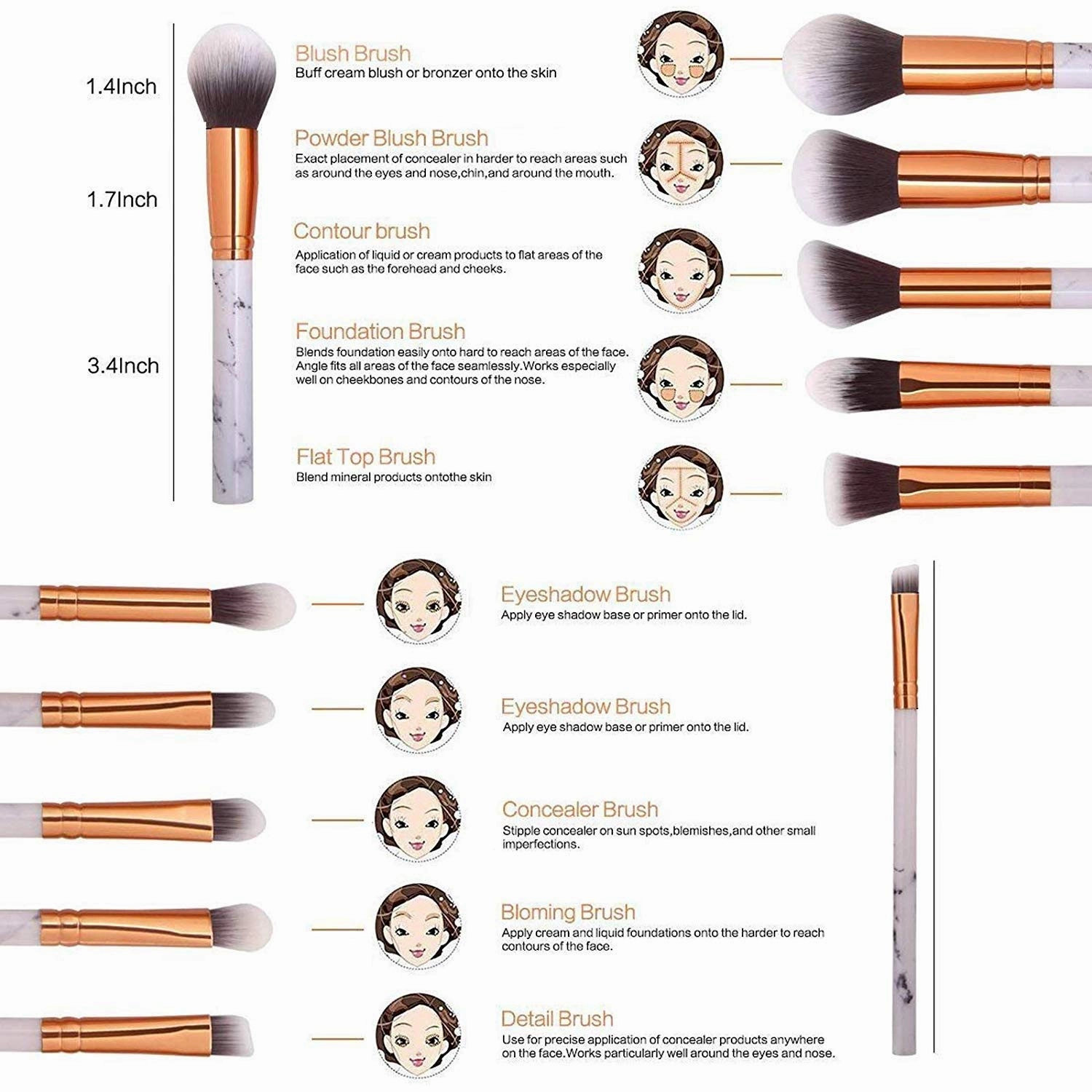 10 Piece Marble Makeup Brush Set Brush Holder, Advanced Synthetic Foundation Powder Concealer Eye Shadow Facial Makeup Brush Set(Color1)
