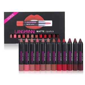 12Pcs Matte Lipstick Set, Lipliner Kit, Waterproof Non-Stick Lipstick Nourishing Velvet Dye Nude Makeup Lip Gloss, Crayon Long-lasting Cosmetics Beauty Lipsticks Red Tint Nude Batom Makeup Pen