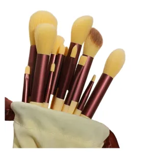 13Pcs Makeup Brush Set Make Up Concealer Blush Powder Eye Shadow Highlighter Foundation Cosmetic Beauty Tools(Yellow-velvet bag)