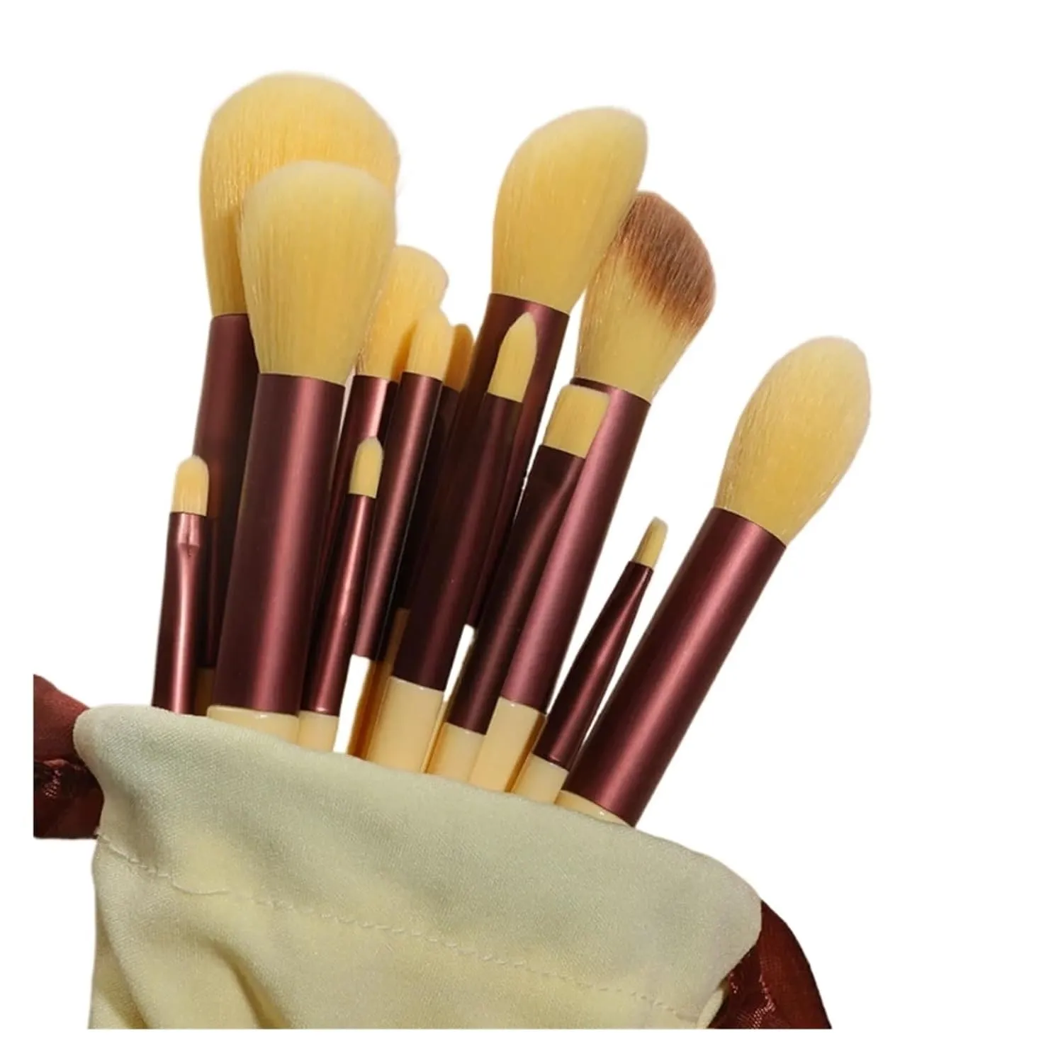 13Pcs Makeup Brush Set Make Up Concealer Blush Powder Eye Shadow Highlighter Foundation Cosmetic Beauty Tools(Yellow-velvet bag)
