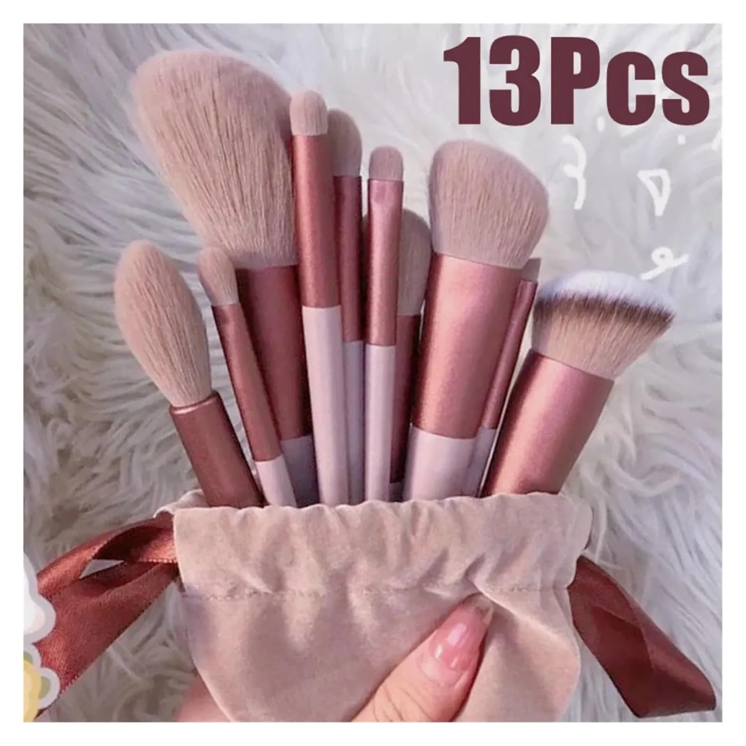 13Pcs Makeup Brush Set Make Up Concealer Blush Powder Eye Shadow Highlighter Foundation Cosmetic Beauty Tools(Yellow-velvet bag)