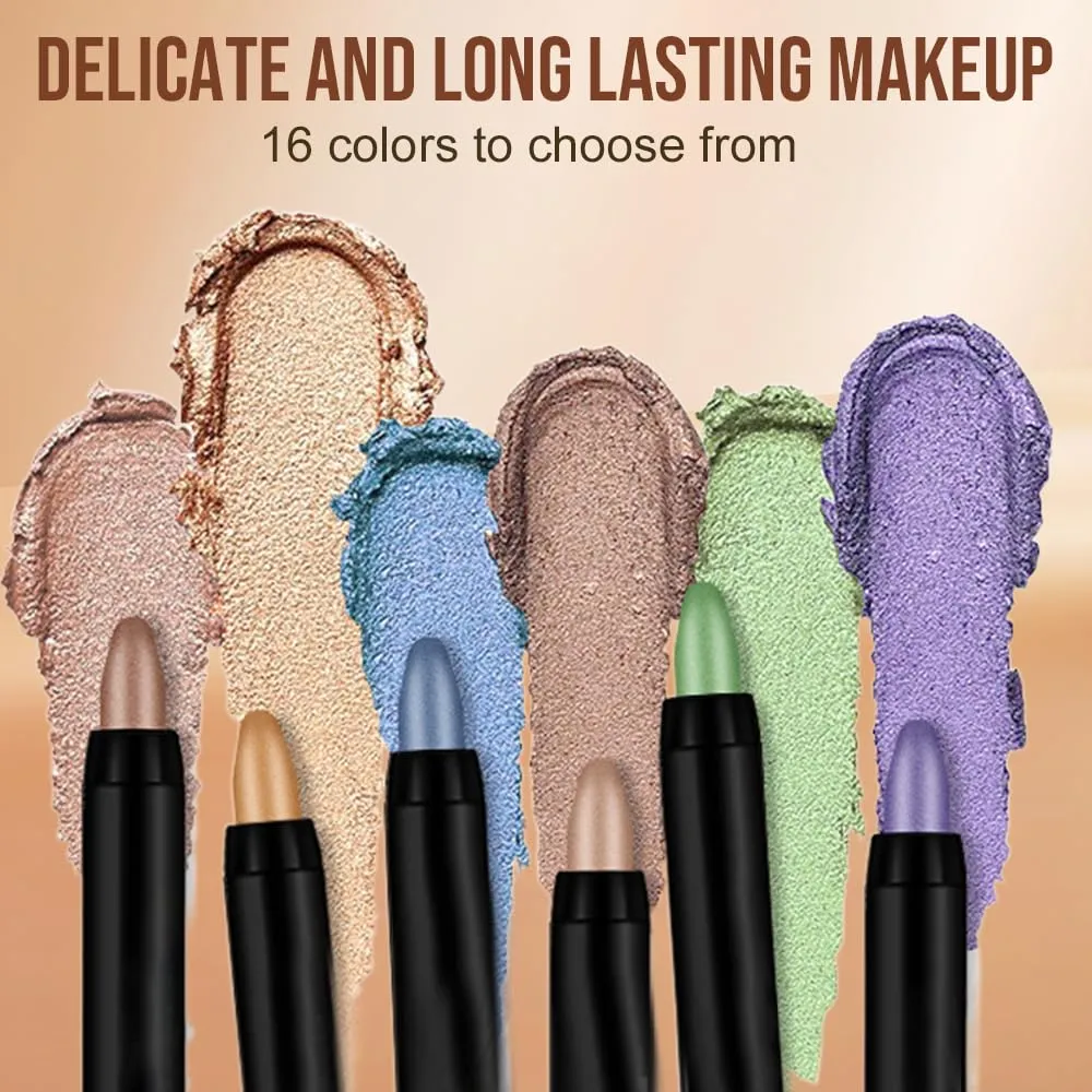 16 Color Highlighter Eyeshadow Pencil, 2025 New Eyeshadow Stick Set, Long-Lasting Glitter Eye shadow for Party, Cream Eye shadow Eyeliner Portable Eye Crayon for Women (Desert gold)