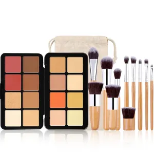 16 Colors Makeup Palette, Full Size, Includes Face Bronzer, Blush, Conceal, Highlighter, Contour, Eyeshadow, 10 Makeup Brushes, for Travel, Holiday, Professional, Daily Use, Christmas