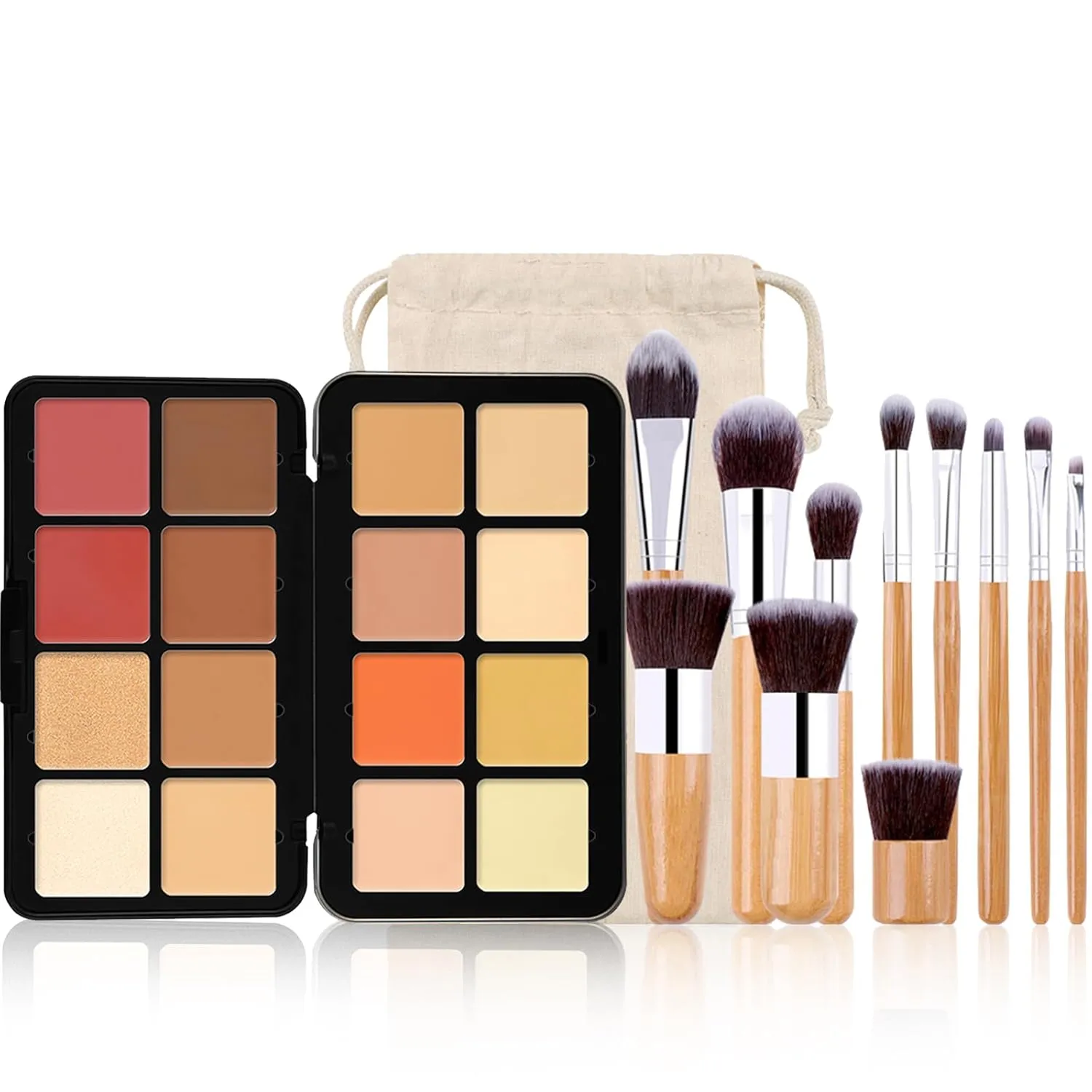 16 Colors Makeup Palette, Full Size, Includes Face Bronzer, Blush, Conceal, Highlighter, Contour, Eyeshadow, 10 Makeup Brushes, for Travel, Holiday, Professional, Daily Use, Christmas