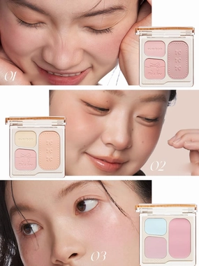 1 PC 3 Color Soft Blush Palette, Multi Purpose Matte Silky Facial Blusher Cream Blusher Powder Facial Highlighter Powder Palette (01, 7.5g)