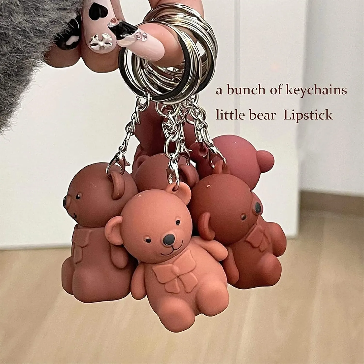 2 in 1 Key Chain Bear Lipstick, Keychain Bear Lipsticks, Mist Matte Velvet Lipstick, Cute Bear Beauty Makeup, Waterproof Long Lasting Bear Lip Gloss with Keychain (6 Colors)