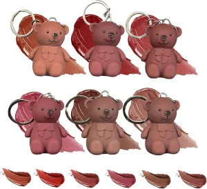 2 in 1 Key Chain Bear Lipstick, Keychain Bear Lipsticks, Mist Matte Velvet Lipstick, Cute Bear Beauty Makeup, Waterproof Long Lasting Bear Lip Gloss with Keychain (6 Colors)