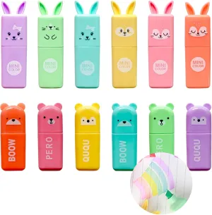 24 PCS Cute Mini Highlighters in 2 Style (Bear & Rabbit), Kawaii Highlighters for Kids & Adults, Small Multi Colored Highlighters Pastel Set
