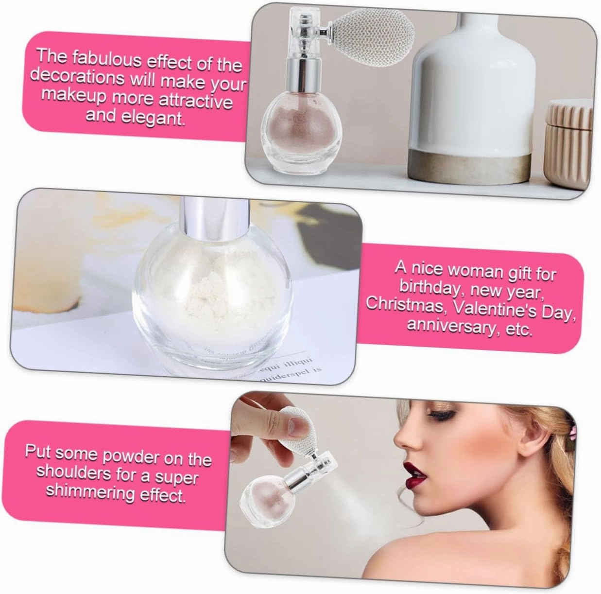 2pcs Glitter Spray Bottles Shimmer Spray for Skin Hair Highlighter Powder Makeup Silver Glitter Spray Set