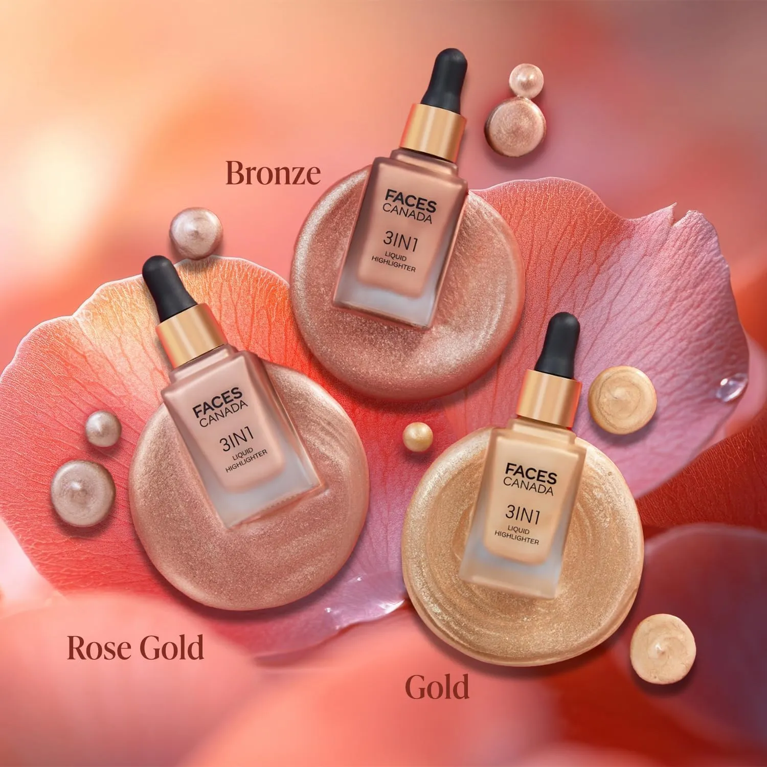 3-in-1 Liquid Highlighter Rose Gold, 18ml, Strobe Serum with Luminous Finish, Hydrating Formula (Gold 01, 18ml (pack of 1))