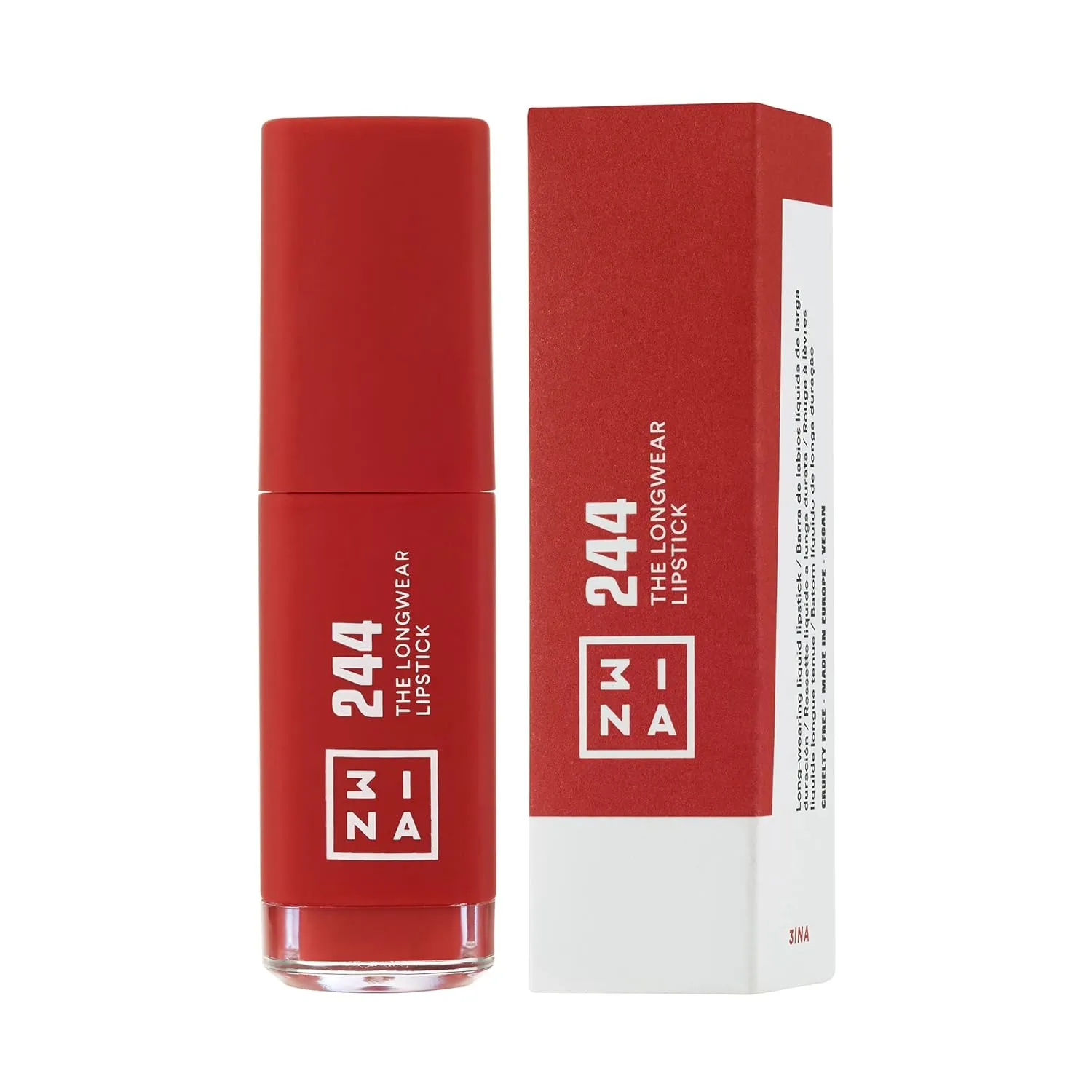 3INA The Longwear Lipstick 244 - Naturally Hydrating, Fast Drying - Shades That Stay All Day And Suit Every Skin Tone - Cruelty Free, Paraben Free, Vegan Cosmetics - Red Color - 0.22 Fl Oz