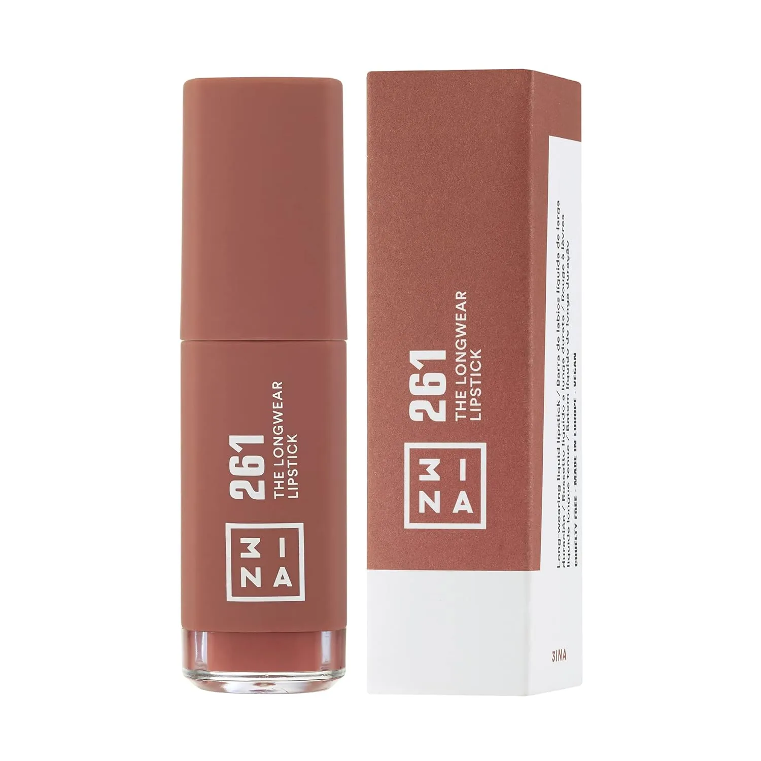 3INA The Longwear Lipstick 261 - Naturally Hydrating, Fast Drying - Shades That Stay All Day And Suit Every Skin Tone - Cruelty Free, Paraben Free, Vegan Cosmetics - Dark Nude Color - 0.22 Fl. Oz