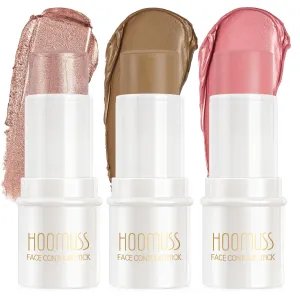 3Pc Cream Contour Stick Makeup, Hightlighter Makeup   Bronzer Stick   Cream Blush, Waterproof Cream Contouring Pen Non Stick Non Greasy Long Lasting Lightweight Face Makeup Kit,Fair-Light