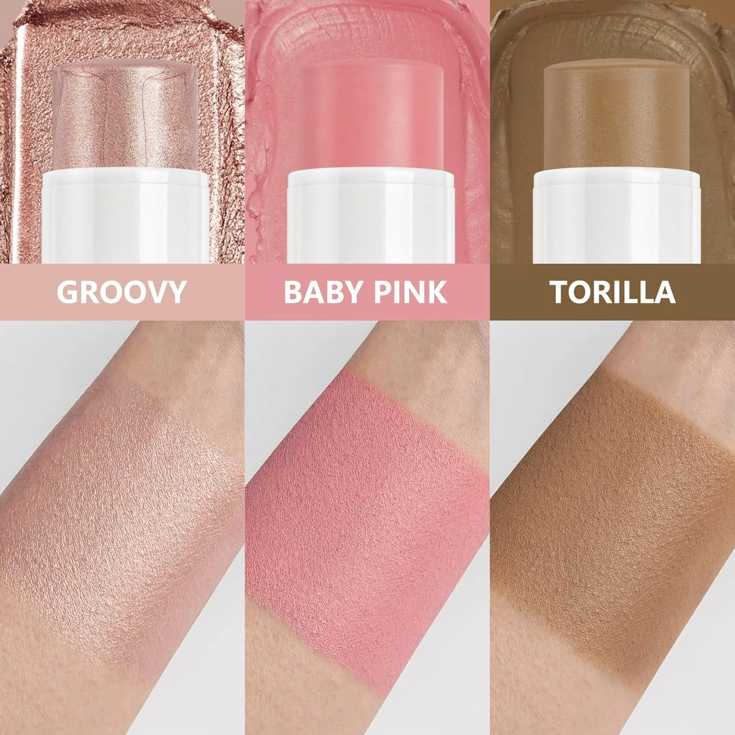 3Pc Cream Contour Stick Makeup, Hightlighter Makeup   Bronzer Stick   Cream Blush, Waterproof Cream Contouring Pen Non Stick Non Greasy Long Lasting Lightweight Face Makeup Kit,Fair-Light