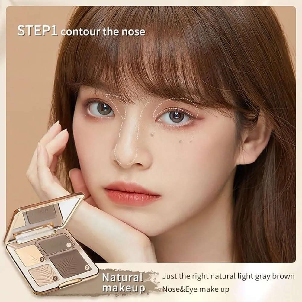 4 Color Facial Highlighter Contour Palette, 2 In 1 Face Highlight Contour Palette, Lasting Sparkling, Sculpt the Face Makeup (01 Water Waves)