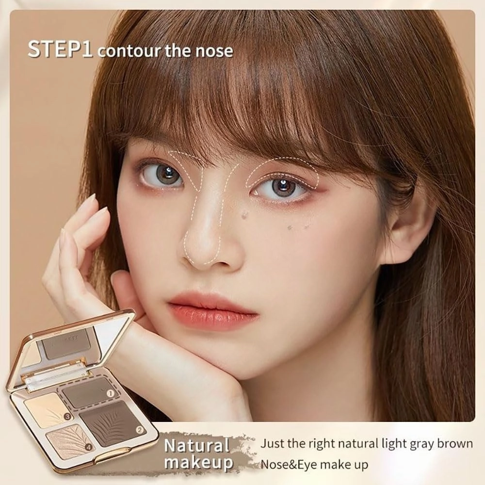 4 Color Facial Highlighter Contour Palette, 2 In 1 Face Highlight Contour Palette, Lasting Sparkling, Sculpt the Face Makeup (02 Tree Shadow)