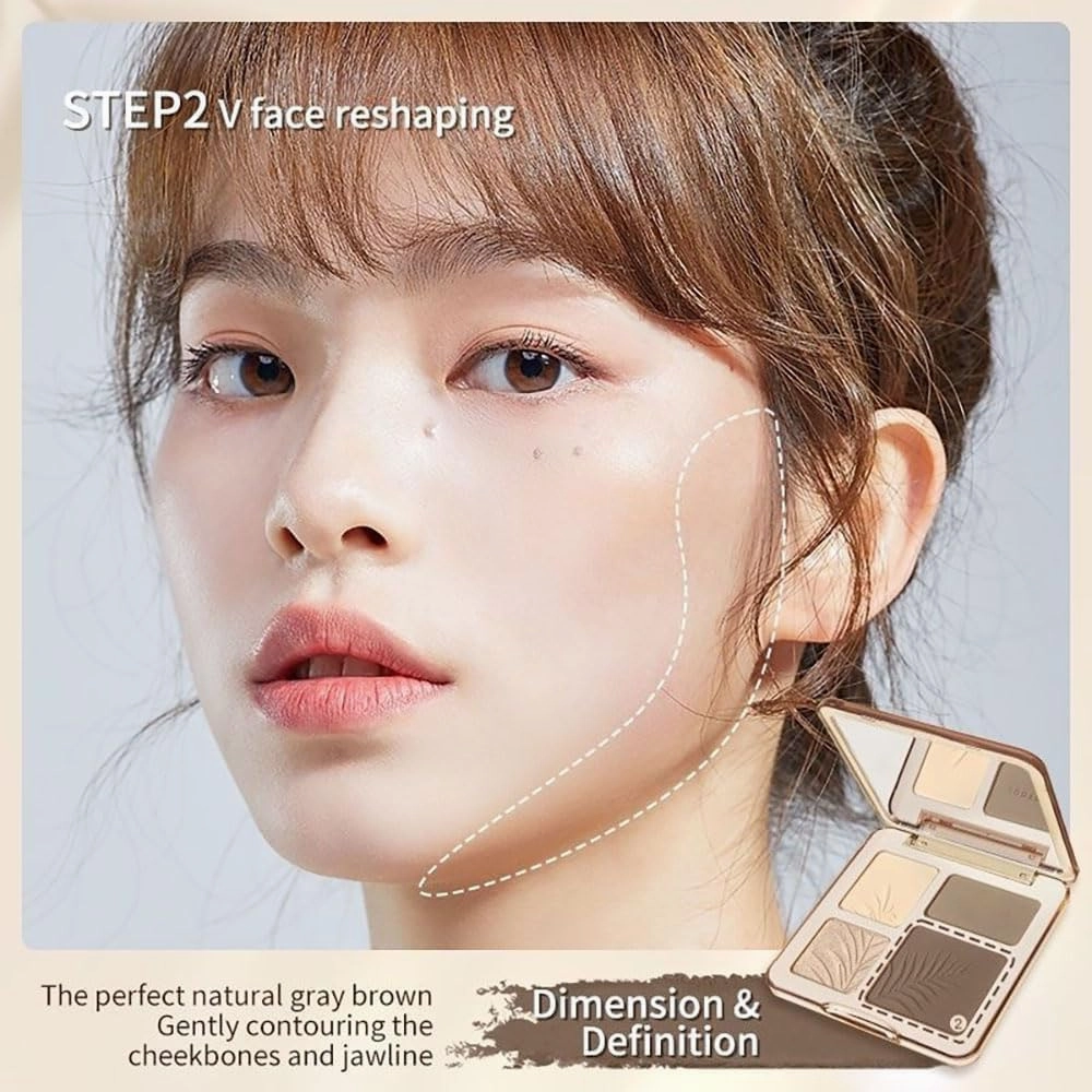 4 Color Facial Highlighter Contour Palette, 2 In 1 Face Highlight Contour Palette, Lasting Sparkling, Sculpt the Face Makeup (02 Tree Shadow)