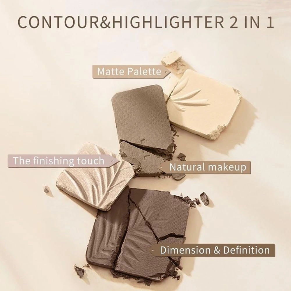 4 Color Facial Highlighter Contour Palette, 2 In 1 Face Highlight Contour Palette, Lasting Sparkling, Sculpt the Face Makeup (02 Tree Shadow)