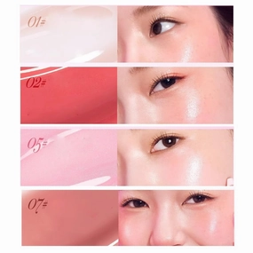 4 Colors Set Radiance Multi Purpose Watery Glossy Blusher Makeup Highlighter, Glazed Matte Shimmer Makeup Blusher Cream Set (Set A)