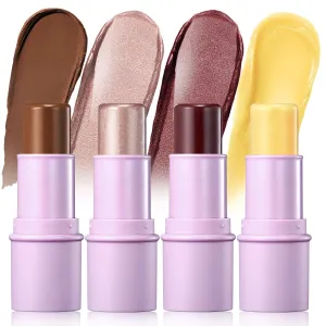 4Pcs Cream Blush Contour Highlighter Bronzer Moisturizer Stick Makeup Set #T Blush Glow5