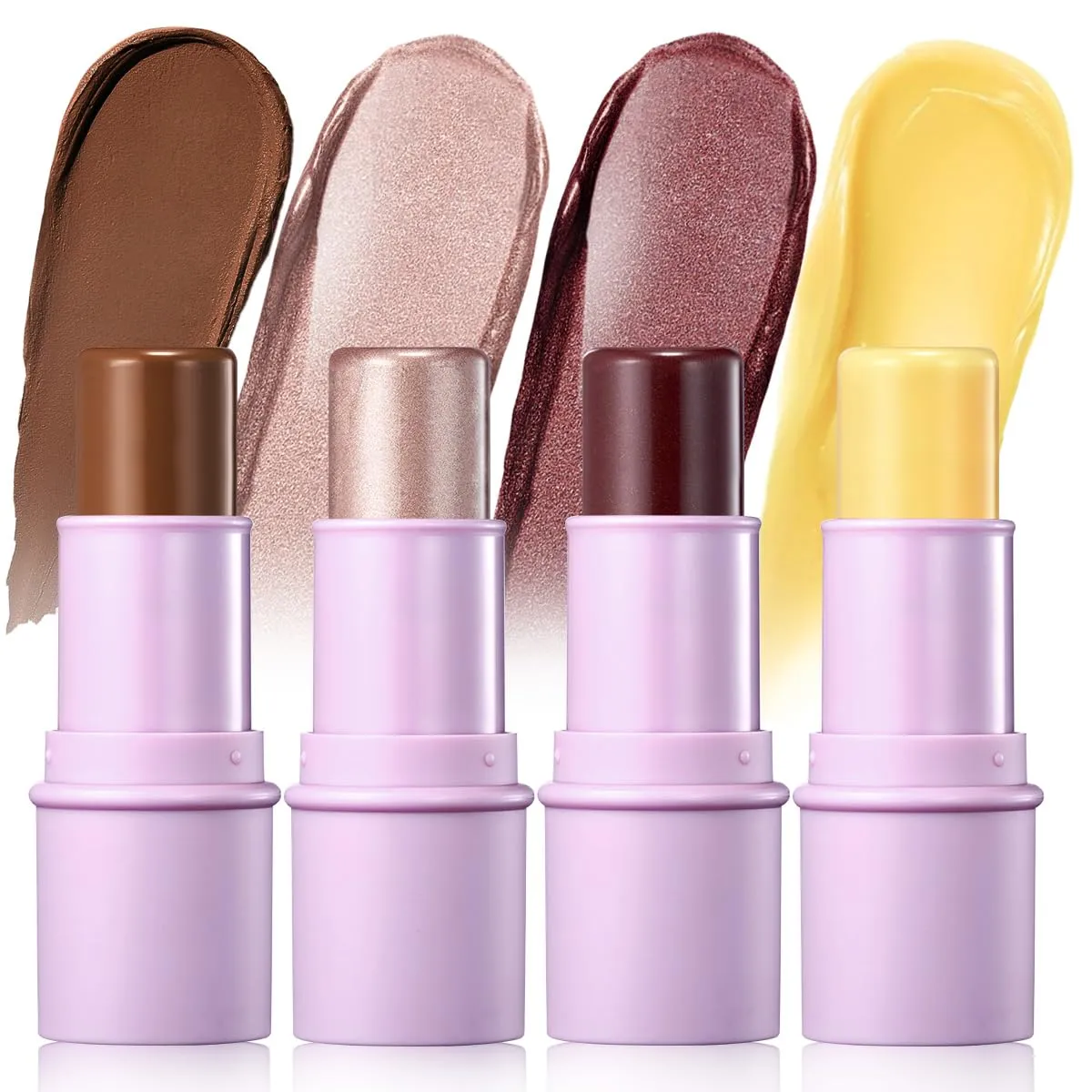 4Pcs Cream Blush Contour Highlighter Bronzer Moisturizer Stick Makeup Set #T Blush Glow5