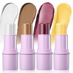 4Pcs Cream Blush Contour Highlighter Bronzer Moisturizer Stick Makeup Set #T Blush Glow3