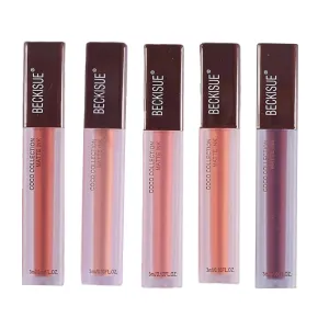 5Pcs Velvet Lipstick Lip Stains Non Sticky Makeup Matte Liquid Brown Lipstick