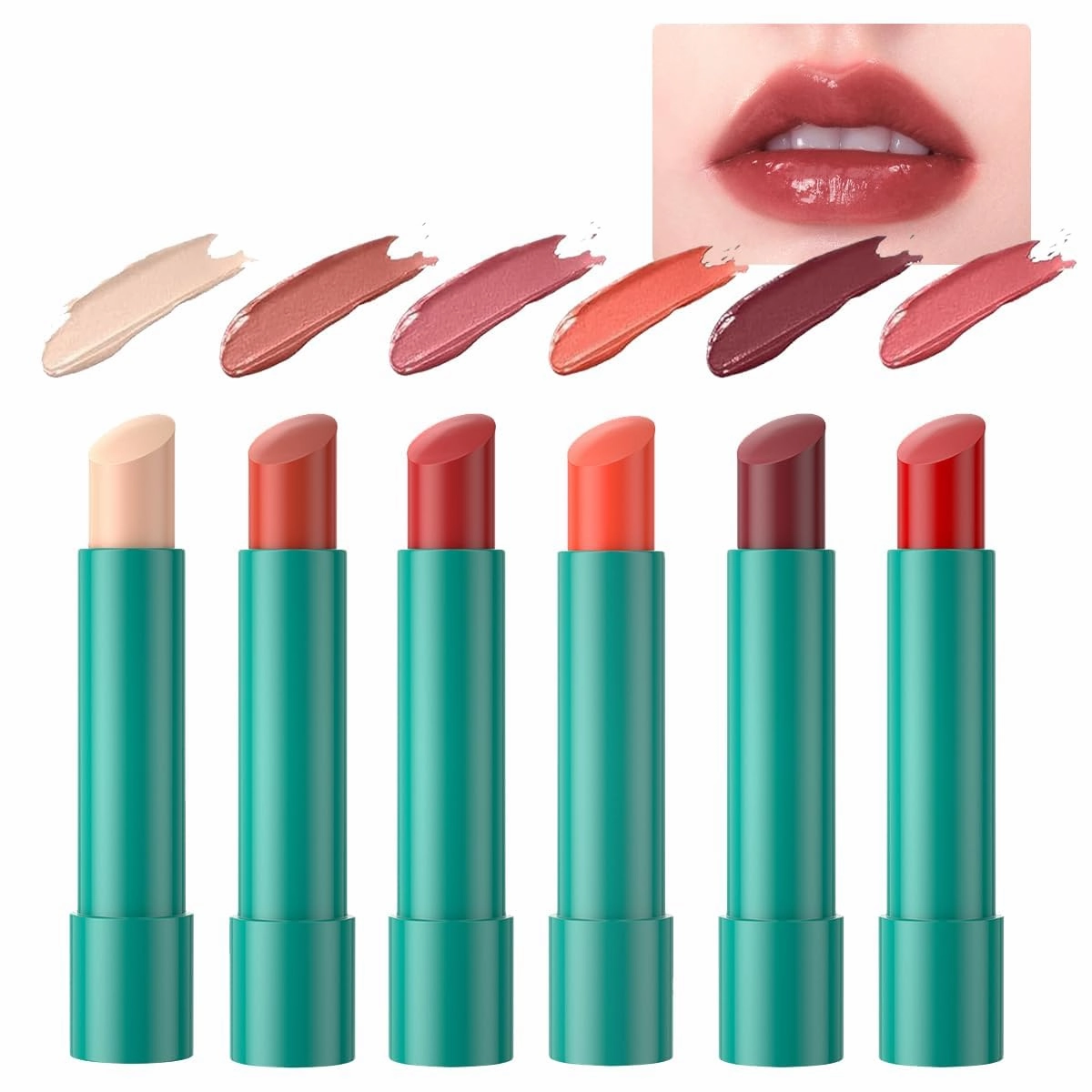 6 Pcs Lip Tint Hydrating,6 Color Powerful Moisturizing Lipstick,Non-Sticky Long-Lasting Matte Lip Balm,Tinted Lip Gloss,Women Water Lipstick,Plumping Tinted Lip Balm,Women Lip Care Gifts