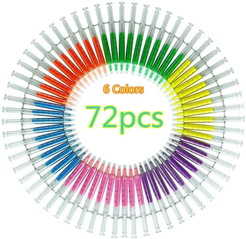 72 PCS Syringe Highlighter Pens with 6 Colors Christmas gift