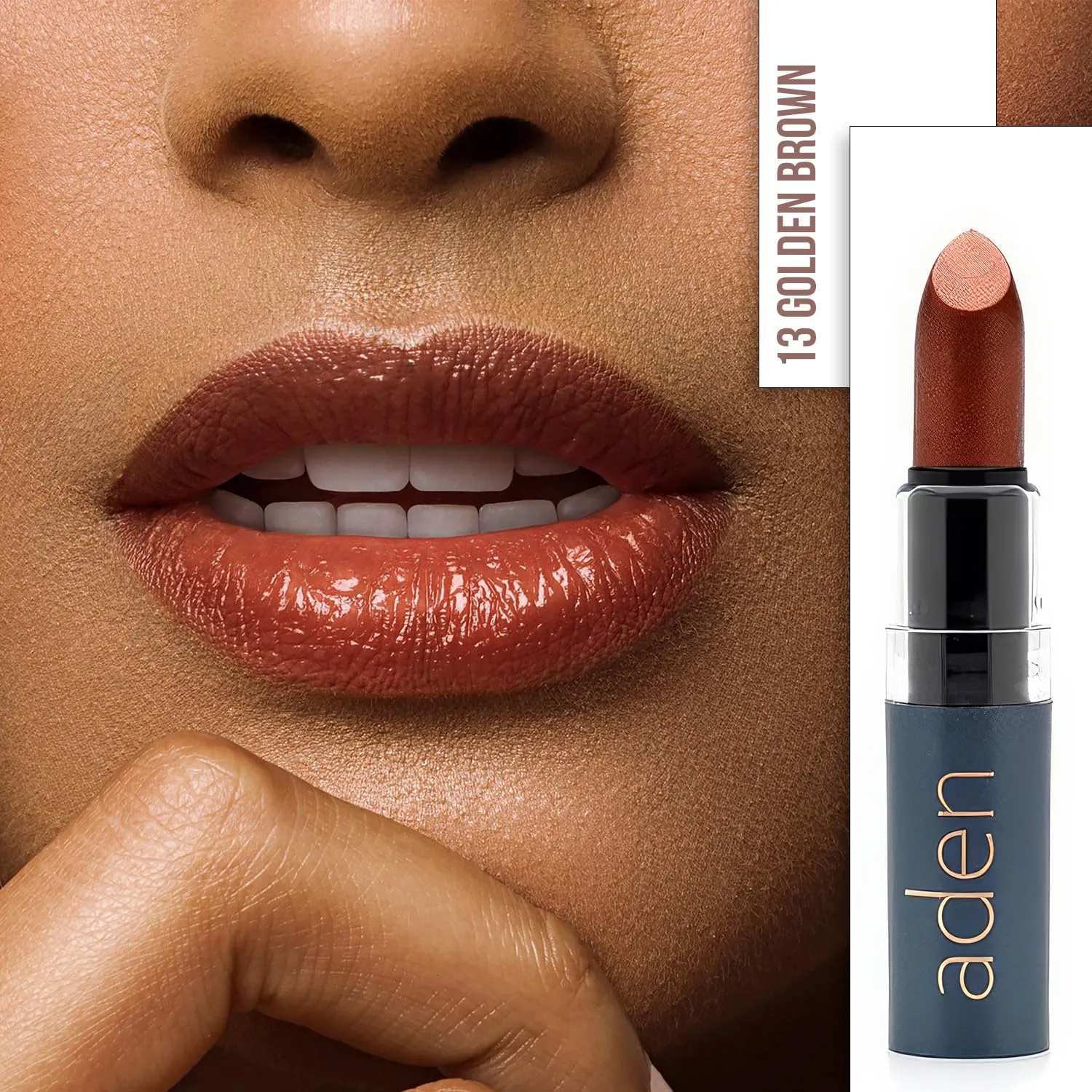 aden Hydrating Lipstick – 3.5gr – Non-Smudging & Light weight – Highly Pigmented & Long Lasting – MADE IN ITALY (13 Golden Brown)