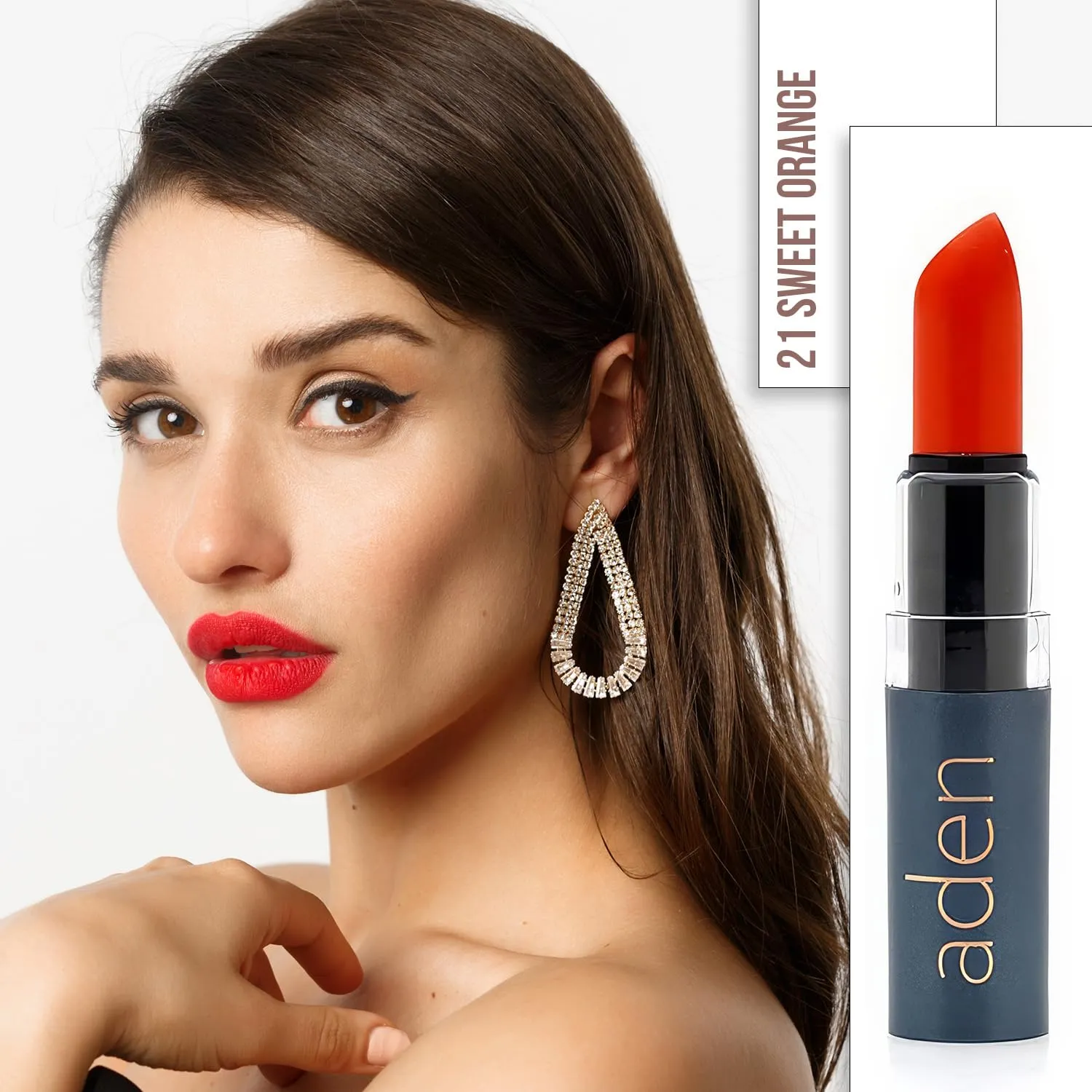 aden Hydrating Lipstick – 3.5gr – Non-Smudging & Light weight – Highly Pigmented & Long Lasting – MADE IN ITALY (21 Sweet Orange)