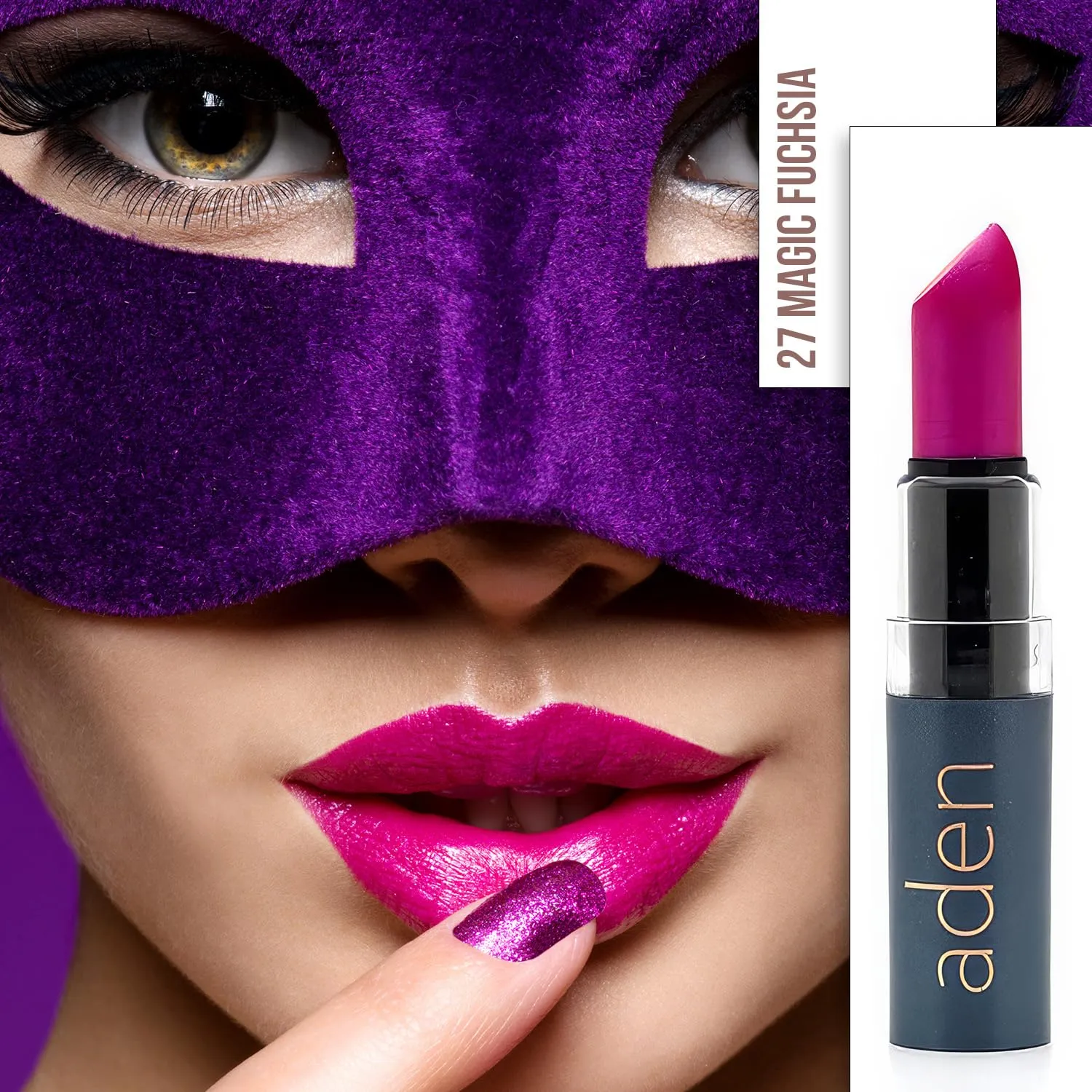 aden Hydrating Lipstick – 3.5gr – Non-Smudging & Light weight – Highly Pigmented & Long Lasting – MADE IN ITALY (27 Magic Fuchsia)