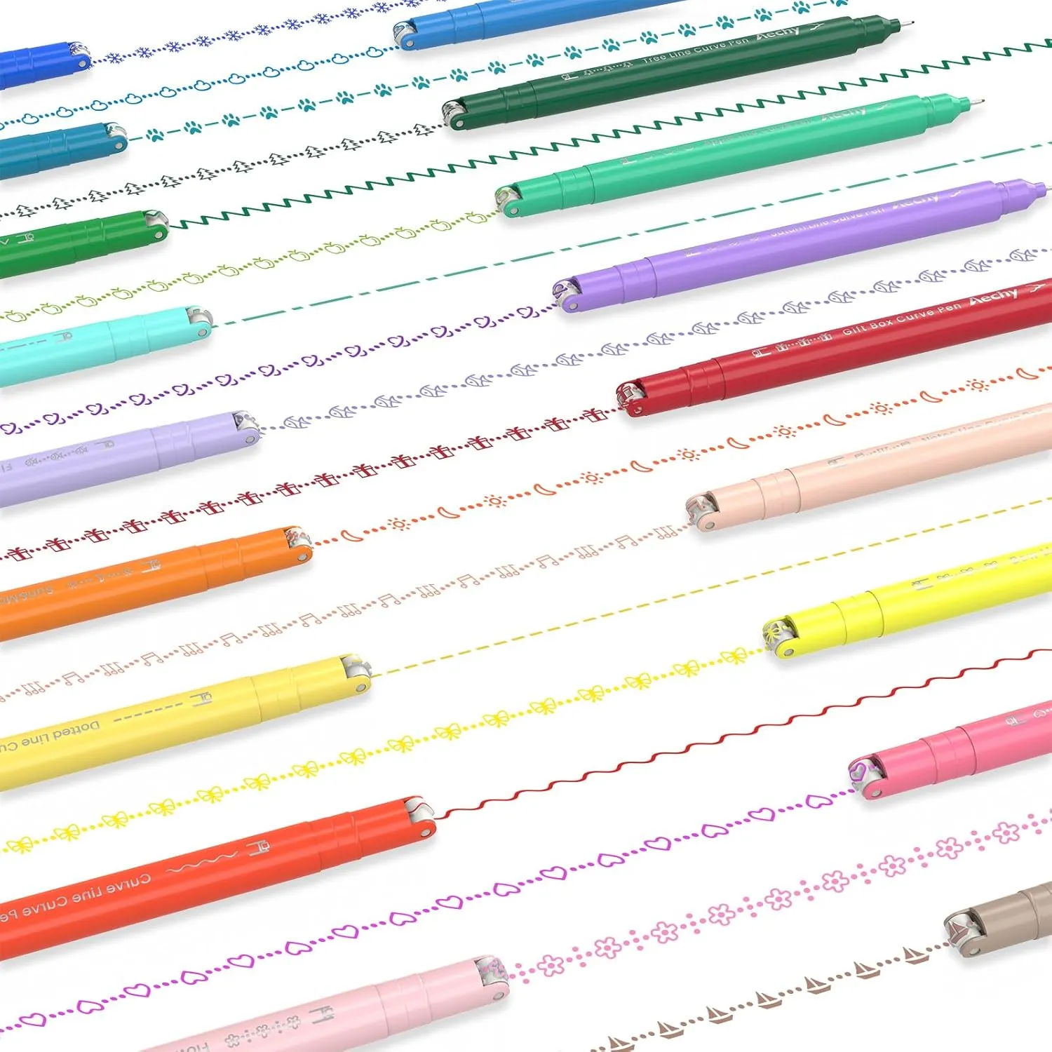 AECHY 18PCS Curve Highlighter Pen Set, Dual Tip Marker Pens with 18 Different Curve Shapes & 18 Colors Mark Lines, Aesthetic Curve Marker Highlighter for Journal Planner School Supplies