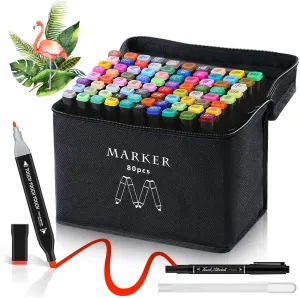 Alcohol Markers, 80 Colors Dual Tip Art Markers for Kids & Adult Coloring, Sketching, Drawing - Paint Pens With Carry Case