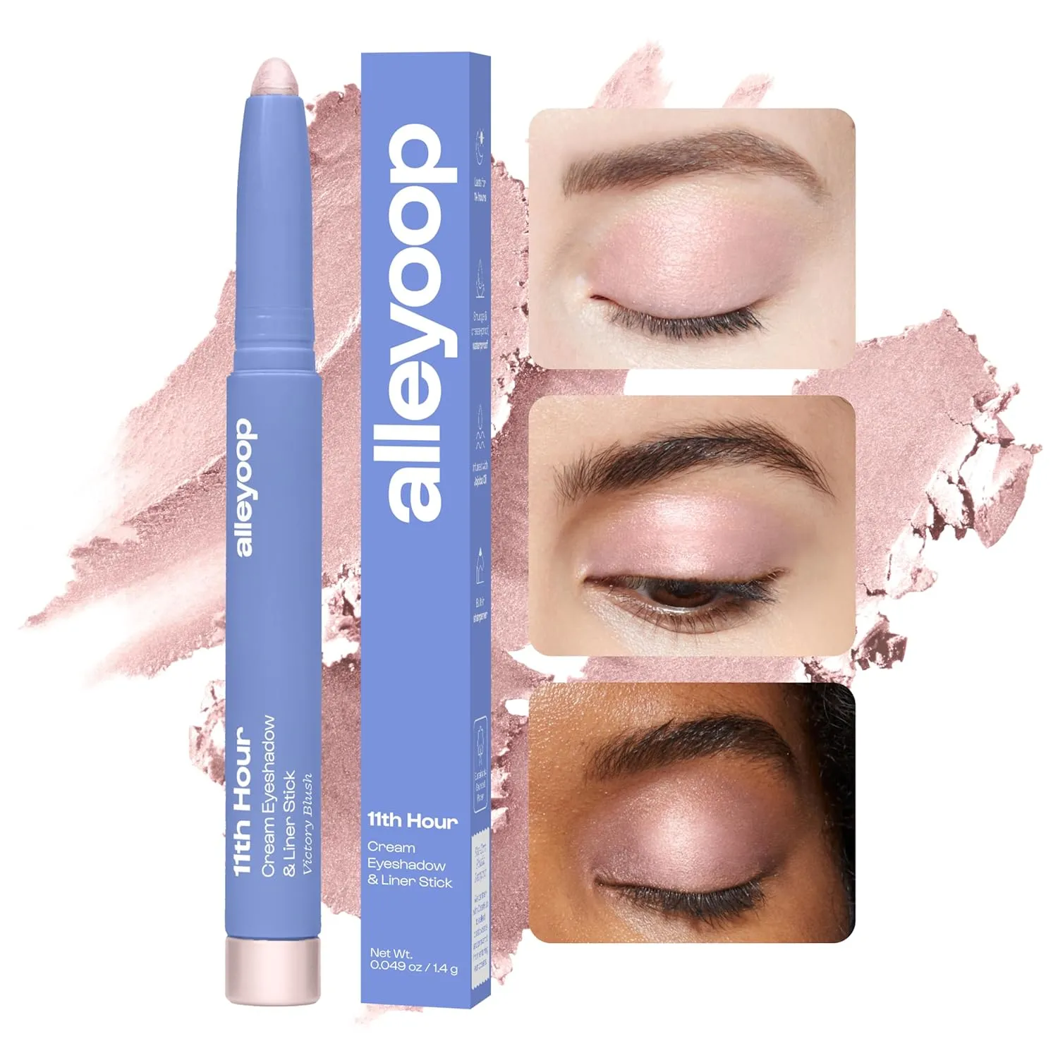 ALLEYOOP 11th Hour Waterproof Cream Eyeshadow Stick – Long-Lasting Eye Shadow Pencil & Eyeliner, Cream to Powder Stick & Highlighter – Smudge-Proof Eyeshadow Shimmer, Victory Blush Shimmer