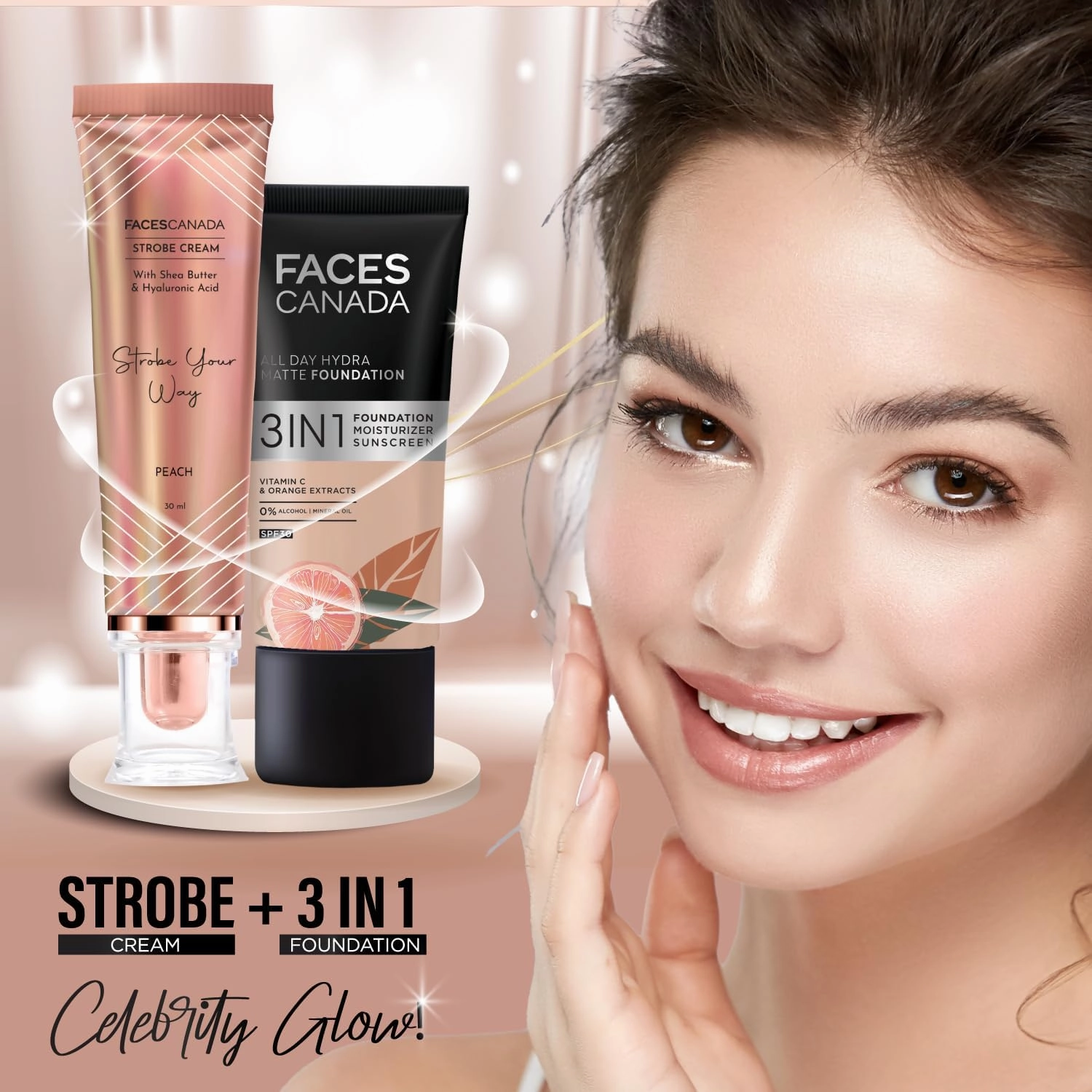AYU FACECANADA Strobe Cream - Peach, 1.01FlOz, Primer Highlighter Moisturizer, She Butter&Hyaluronic Acid, Intense Hydration, Flawless Radiant Dewy Skin, Illuminating & Glowing Makeup