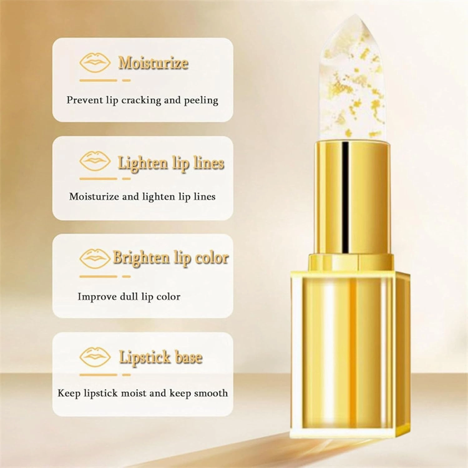Beneficialn Lipstick, Transferproof Color Changing Lipstick, Clear Gold Foil, 24 Horas Long Lasting, Waterproof Moisturizing Glossy (2PCS)