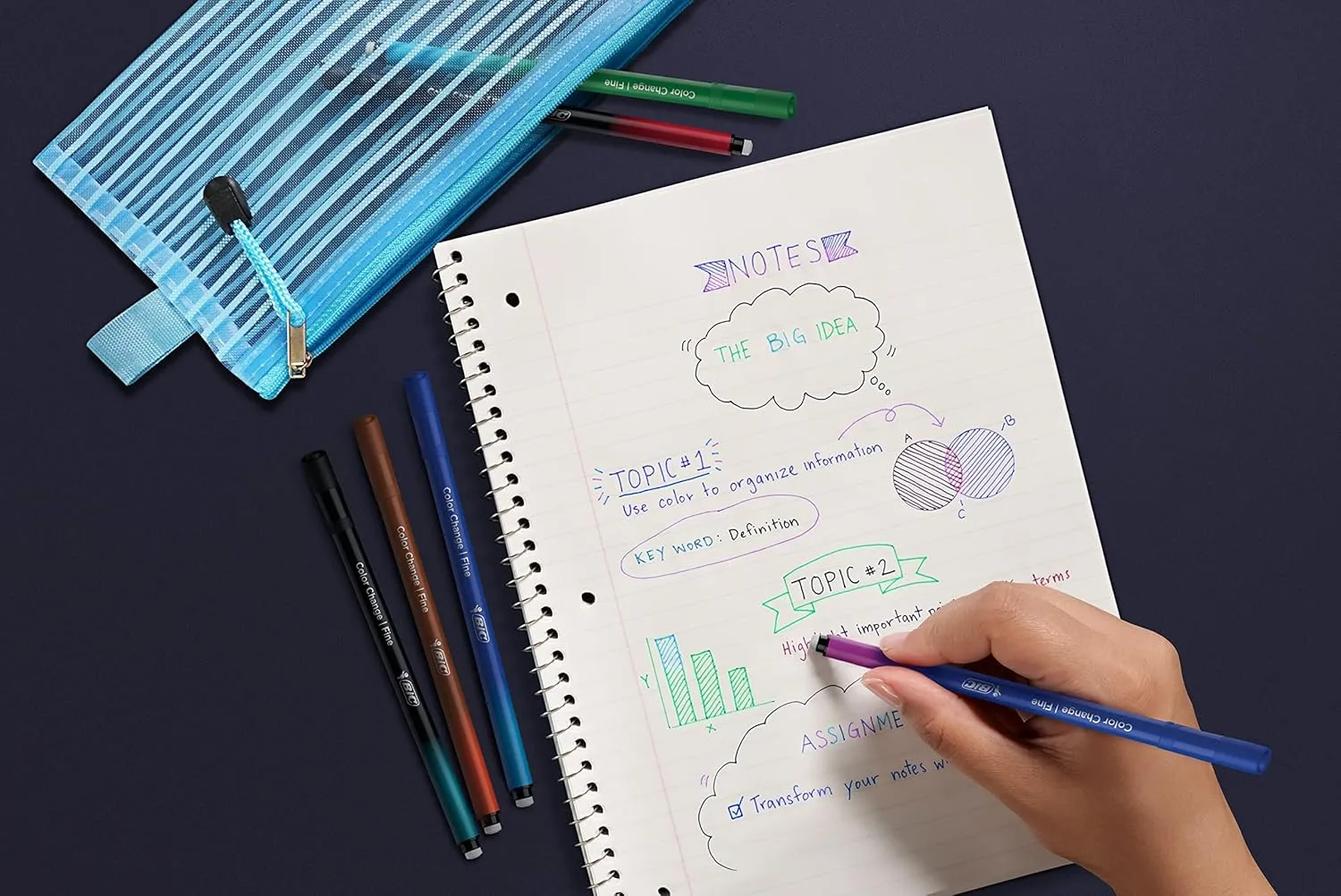 Bic Intensity 2-in-1 Colour Changing Pen Set with Dual Brush and Dual Tip Highlighter Pens - 3 Packs of 6, Multicolor, (503935)