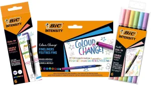 Bic Intensity 2-in-1 Colour Changing Pen Set with Dual Brush and Dual Tip Highlighter Pens - 3 Packs of 6, Multicolor, (503935)