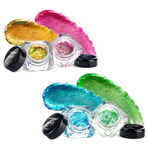 Blossom x babyleska Stellar Glow Gel Chrome Flake Eyeshadow Flake Multichrome Color Gradient Shiny Eye Shadow Topper Multi-Tone High Shine Finish Metallic Glitter Shimmer 4pk