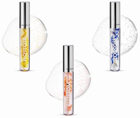 Blossom Scented Moisturizing and Hydrating Shimmer Sparkle Lip Oil, Infused with Real Flowers, 3 Pack Bundle, Watermelon, Coconut, Mango