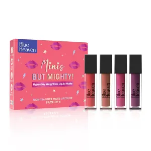 Blue_Heven Minis But Mighty! Hyperstay Weightless Liquid Matte – Non-Transfer Matte Lipcolor, Pack of 4 Mini Lipsticks – Bold & Long-Lasting Colors