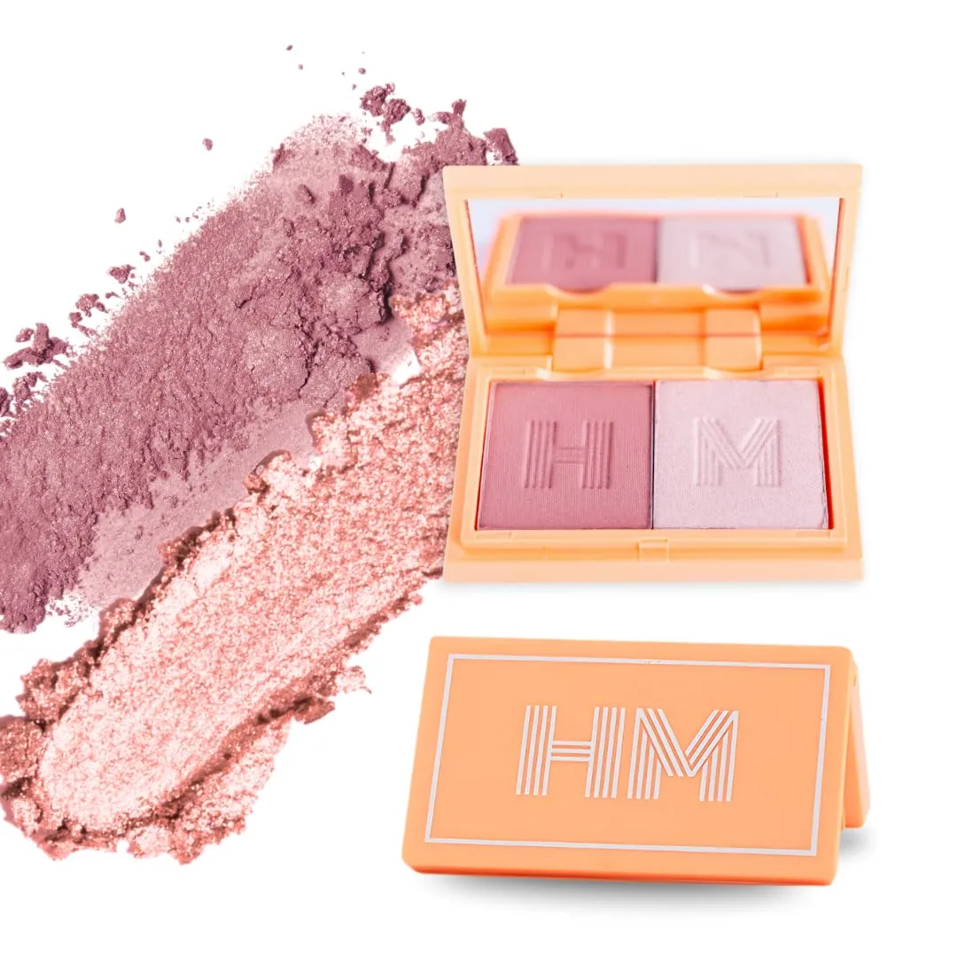 Blush   Brighten Highlighter Duo, Mini Lightweight Blendable Shimmer Blush, High Pigmented Makeup Powder Palettes, Cruelty Free - Don't Hurry, Be Happy!