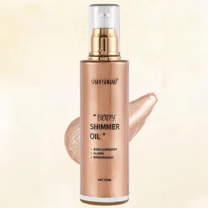 Body Shimmer Oil, Long Lasting Moisturizing Body Glow Glitter for Women Face Highlighters & Luminizers Makeup 100ml Shimmer Oil for Glowing Skin Lotion (Light Rose Gold)