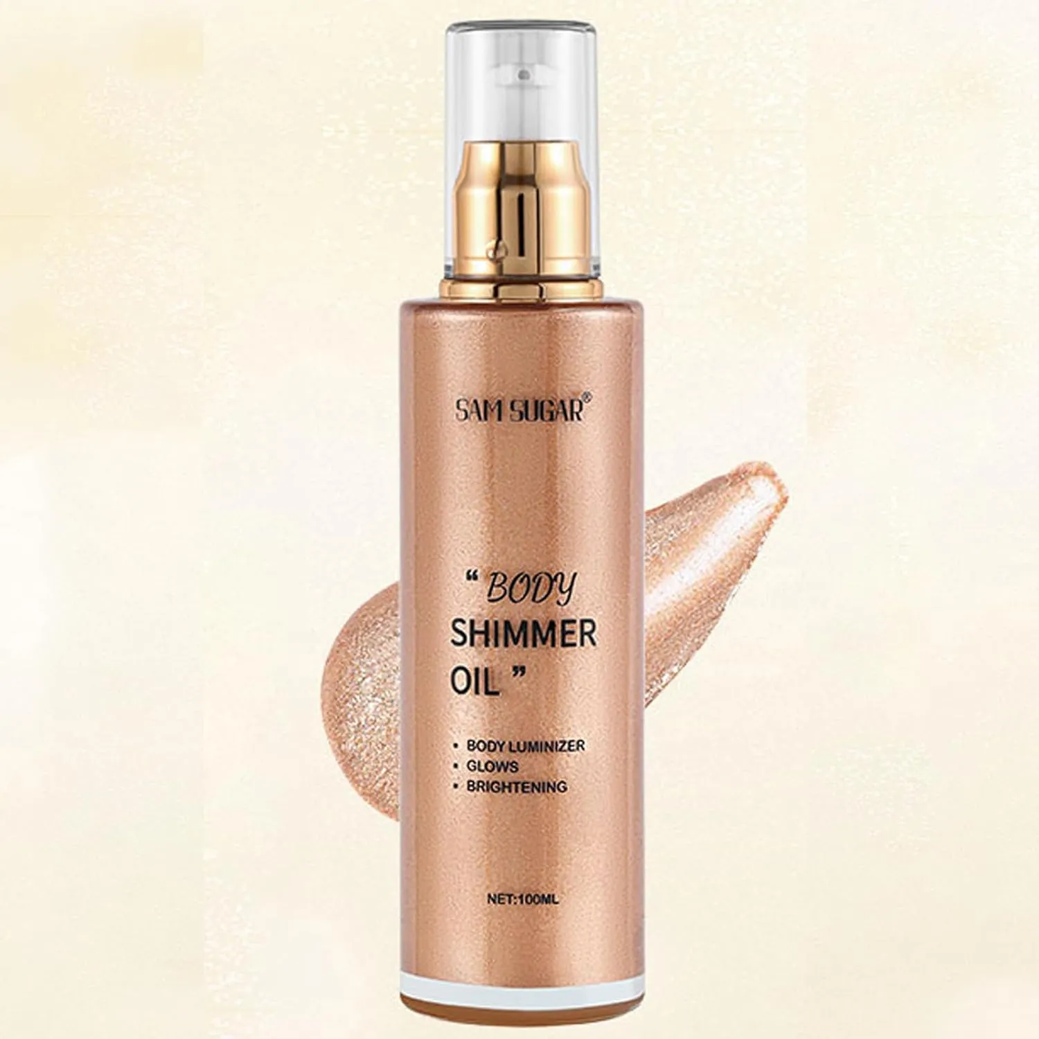 Body Shimmer Oil, Long Lasting Moisturizing Body Glow Glitter for Women Face Highlighters & Luminizers Makeup 100ml Shimmer Oil for Glowing Skin Lotion (Light Rose Gold)